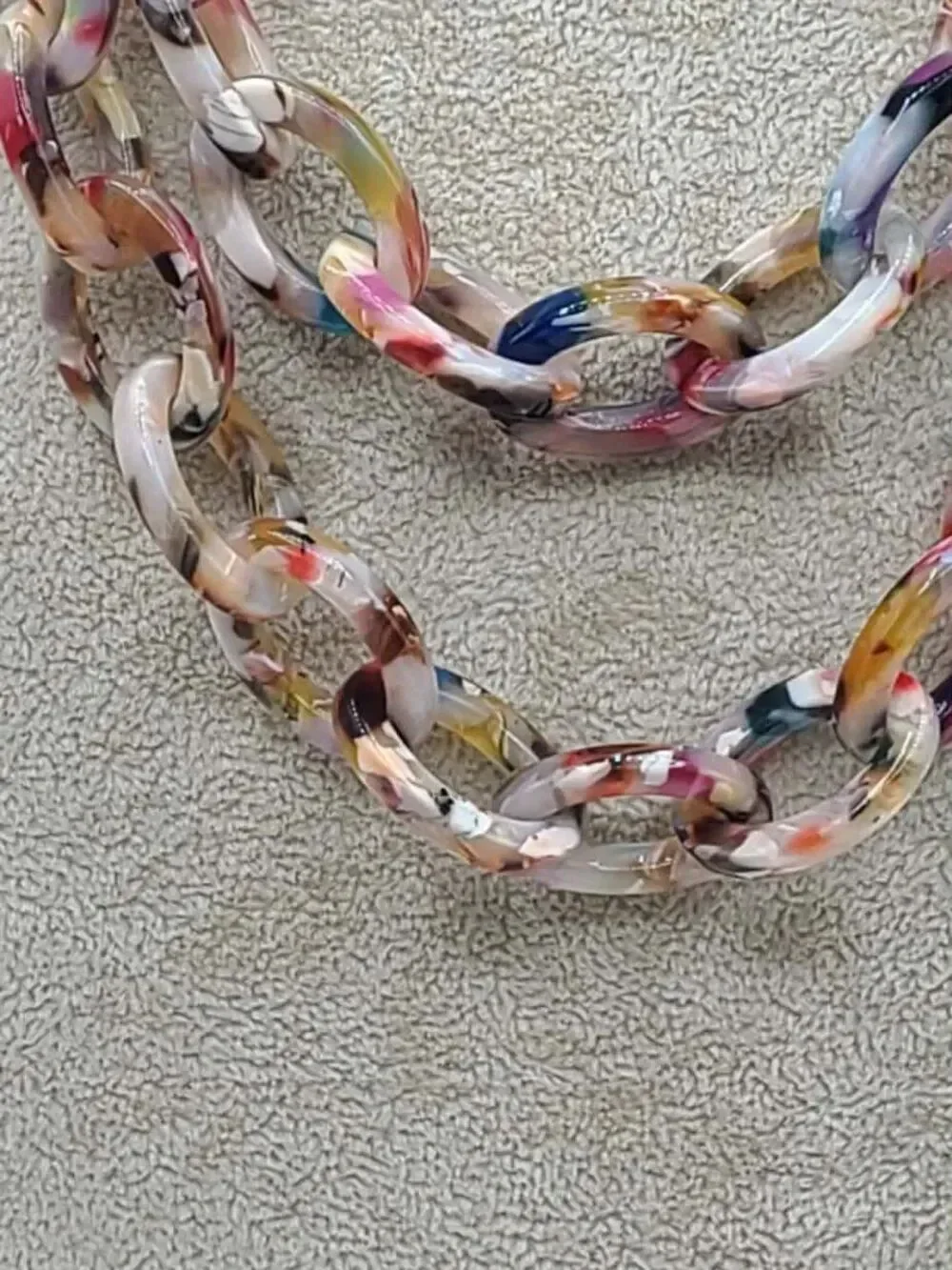 J Crew Multi Color Resin Double Strand Gold Tone Necklace